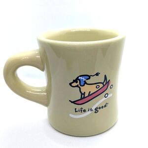 Life is Good Coffee Diner Mug Cup Khaki/Green Do What You Like Dog Sled